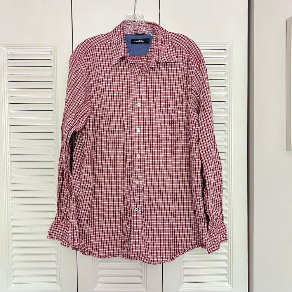 Nautica Men's Red Checkered Casual Shirt